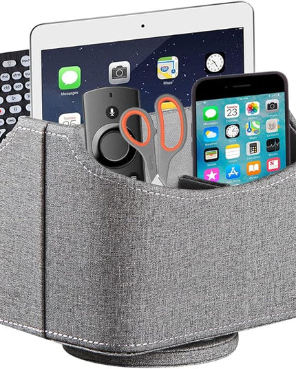 Arniche PU Leather Remote Control Holder,360 Degree Spinning Desk TV Remote Caddy,Desk Organizers and Accessories,for Controller,Media,Mail,Calculator,Mobile Phone,Pen Storage Holder (Gray Cloth)