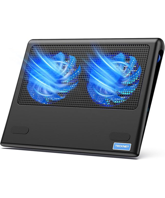 TECKNET Laptop Cooling Pad - 12"-15.6" Laptop Cooler, Powerful Cooler and Ultra Quiet for Gaming Laptops Pad, 2 Wind Speed Adjustable, USB A & C Powered Cooler Stand with Laptops Fan LED (Blue)