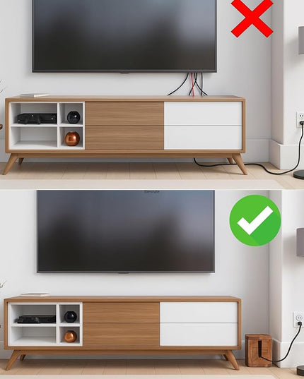 Cable Management Box & Cord Organizer- Cable Organizer for Desk, Home, Office. Hides Wires, Surge Protectors, Power Strips. Eco Friendly Mango Wood Cord Management Solution (Natural Acacia)