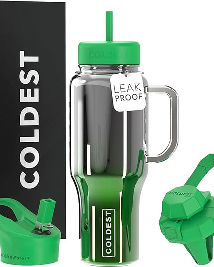 Coldest Tumbler with Handle and Straw - 100% Spill Proof Tumbler with Straw (3 Lids) - Stainless Steel Insulated Leakproof Tumblers for Women & Men - Cup Holder Friendly - 36 oz (Earth Nova)