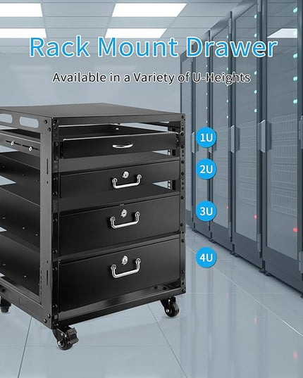 3U Rack Drawer, Rack Mount Drawer Designed for 19-inch Network Equipment, Servers, AV Racks, or Cabinet Enclosures. Sliding and Lockable Server Rack Drawer Features Cable Management Holes