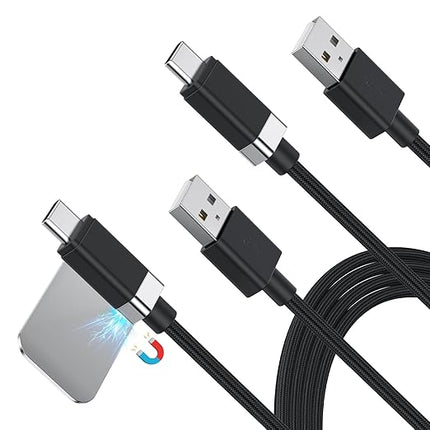 Magtame StayCable 2Pack USB A to USB C Cable with Magnetic Holder 5FT, 3A Fast Charging Type-C Charger Cord, Anti-Drop Nylon Braided Cable for iPhone 17/16, Galaxy, Bedside, Desk, Car Cord Management
