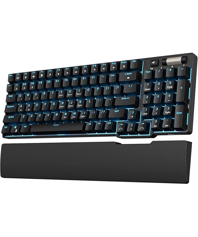 RK ROYAL KLUDGE RK96 90% 96 Keys BT5.0/2.4G/USB-C Hot Swappable Mechanical Keyboard, Wireless Mechanical Keyboard with Magnetic Wrist Rest, Blue Backlight (Blue Switch)