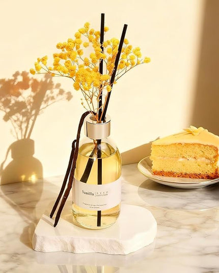 Clesh Reed Diffuser Set, 6.7 oz Vanilla Scented Diffuser with Sticks, Home Fragrance Reed Diffuser for Bathroom Shelf Decor