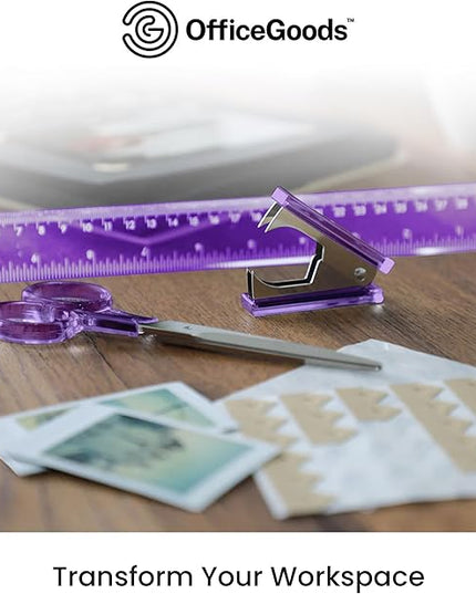 OfficeGoods 3 Piece Acrylic Desk Set - Includes Ruler, Staple Remover, Scissors - Functional & Elegant Desk Accessories - Stationery Tools for Home, Office, and School - Purple with Silver Metal