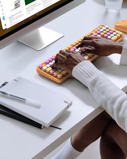 MOFII Wireless Keyboard and Mouse Combo, Orange Retro Keyboard with Round Keycaps, 2.4GHz Dropout-Free Connection, Cute Wireless Mouse for PC/Laptop/Mac/Windows XP/7/8/10 (Orange-Colorful)