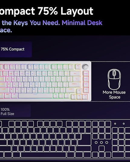 DIERYA DK81E 75% Mechanical Gaming Keyboard, Hot-Swappable, Pre-Lubed Linear Switches, Gasket-Mount, 6-Layer Dampening Foam, Programmable, Volume Knob, RGB Backlit, Double-Shot Keycaps, Wired, White