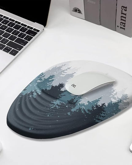 Ergonomic Mouse Pad Wrist Support, Mouse Pad with Wrist Rest, Memory Foam Massage Design & Non-Slip PU Base MousePads for Pain Relief, Desk, Office, Home, Forest Tree