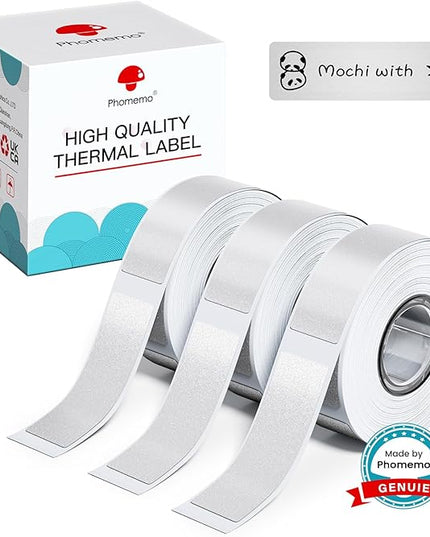 Phomermo D30 Label Maker Tape, Black on Cream White with Glitter Transparent Label Sticker Thermal Paper Self-Adhesive, 14 x 40mm (1/2" x11/2) 160 Tapes/Roll, 3 Rolls for D30 D35 Q30 Q30S Q31 D30Pro
