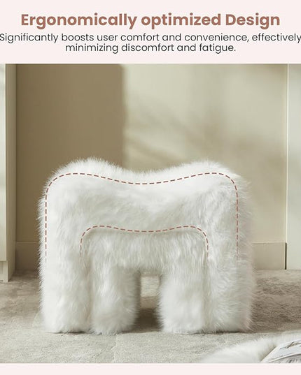 Ottoman Set of 2 Small Footstool Ottoman Vanity Stool Chair Faux Fur Seating Backless Modern Foot Rest Furry for Makeup Room Living Room Bedroom Entryway,White (2-in-1)