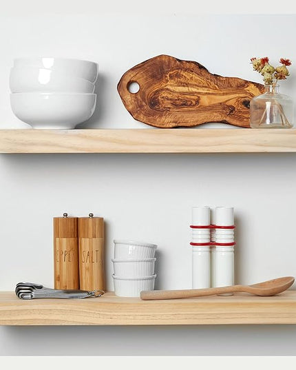 Homeforia 24 inch Natural Floating Shelf, High End Solid Real Wood 24inch Small Floating Shelves for Wall Mounted, Natural Wooden Floating Shelves, Heavy Duty Bracket, 24 X 6.5 X 1.75 in, Set of 2