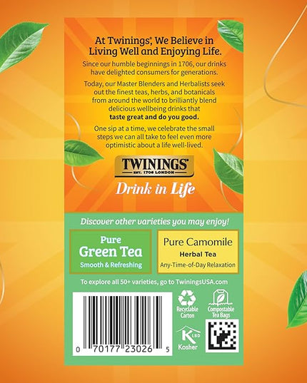 Twinings Pure White Tea Individually Wrapped Bags, 20 Count (Pack of 1), Light & Fresh, Caffeinated, Enjoy Hot or Iced, 20 Teabags