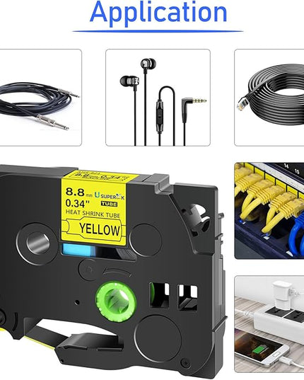 3 Pack Compatible for Brother Ptouch HSe-621 HSe621 HS-621 HS621 Black on Yellow 8.8mm 0.34'' Heat Shrink Tubing Label Tape for Wire Cable use in PT-E300 E500 E550W P750WVP