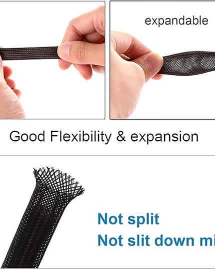 100ft - 3/8 inch PET Expandable Braided Sleeving – Black – Alex Tech Braided Cable Sleeve