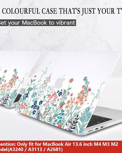 CISSOOK for MacBook Air 13.6 Inch Case 2022 2023 2024 2025 Release Model A2681 A3113 A3240, Matte Frosted Hard Shell Cover with Keyboard Cover for MacBook Air 13.6 M2 M3 M4 - Wildflowers