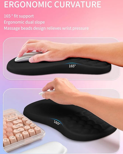 Hokafenle 2in1 Combination, Wave Keyboard Wrist Rest and Ergonomic Curvature Mouse Pad Wrist Support for Relieve Wrist Pain, Filled with Soft Cushion Memory Foam, Black