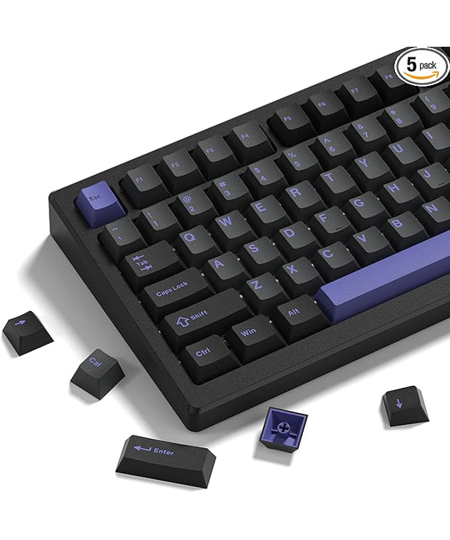 Womier Double Shot PBT Keycaps Set 138 Keys, Cherry Profile Custom Keycaps 60 65 75 100 Percent for 61/64/68/84/87/100/104/108 Retro Gaming Mechanical Keyboard, Black Purple