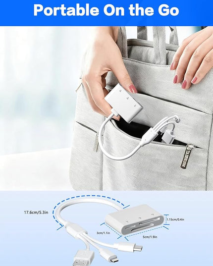 XD/TF/SD to iPhone Adapter Reader with USB-C, USB-A, Lightning - 3in1 SD MicroSD xD-Picture Card Reader, OTG Adapter SD Card Adapter for Smartphone/iPhone 17/16/15/14/13/iPad/PC/Android/Macbook/Camera