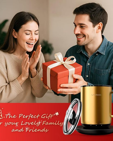 Vsitoo S3 Plus 14oz Heated Coffee Mug- Temperature Control Smart Mug with Mug Warmer, Auto-Sensing AI Heats Drinks to 120-150°F Hands-Free.Ideal for Home/Office/Gifts，Gold
