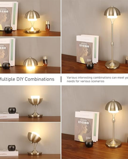 Modern Table Lamp Cordless Portable Desk Lamp, 2700K Stepless Dimming Rechargeable Battery Operated LED Lights for Bedroom, USB-C Charging, Restaurant/Bar/Night Light/Gifts (Brushed Nickel)