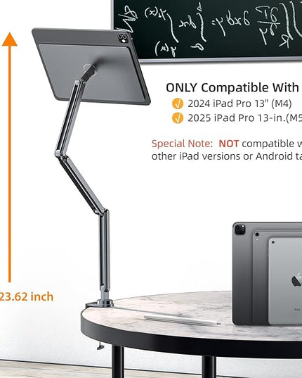 KU XIU Magnetic Arm Stand Only for iPad Pro 13" M4/M5 ONLY, Foldable Premium Aluminum Alloy Tablet Mount for Working, Multi-Node Adjustable Portable iPad Holder Desktop Stand