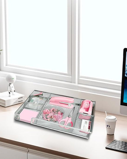 Pink Office Desk Accessories, Pink Office Supplies Set, Desk Drawer Organizer,Stapler and Tape Dispenser Set,Tape,Staple Remover, Staples, Paper Clips, Scissor and Sticky Note