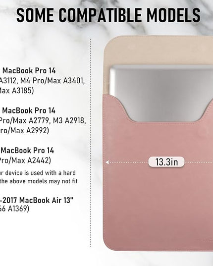 Allinside 13-13.3 inch Laptop Sleeve Case for MacBook Pro 14 2021-2024/MacBook Air 13 2010-2017/MacBook Pro 13 2010-2015, Waterproof PU Leather Laptop Sleeve Bag Protective Vertical Case Cover, Pink