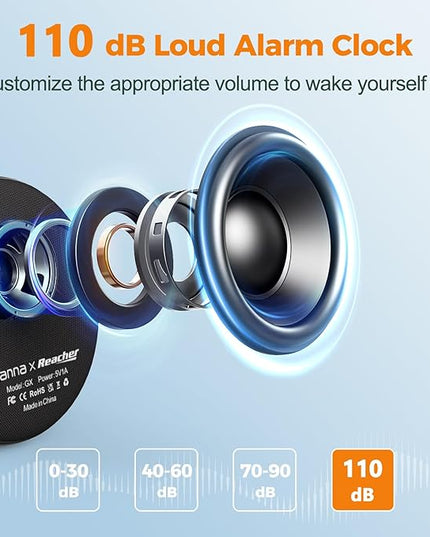 Gianna Vibrating Alarm Clock for Heavy Sleepers - 110dB Loud Alarm Clock, 3 Wake Modes, Auto-Dimming, Rechargeable Battery Operated Bed Shaker for Bedroom and Travel