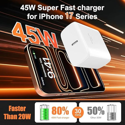 iPhone 17 16 Pro Max Charger Fast Charging,2Pack 45W USB C Super Fast Charger & 10FT Long Type C Charging Cable Cord for iPhone 17 Pro Max/17 Pro/17 Air/17/16 Pro Max/15,iPad Pro/Mini/Air,Galaxy S25