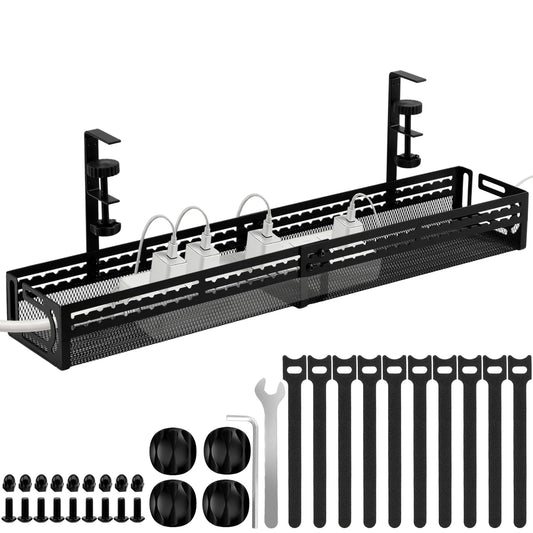 Under Desk Cable Management Tray, No Drill Mesh Cable Tray Cord Organizer