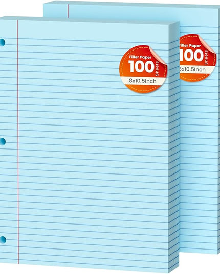 Blue Loose Leaf Paper 200 Sheets Colored Filler Paper 2 Pack 8 * 10.5 College Ruled 3-Hole Punched Paper for 3-Ring Binders Notebook Lined 8" x 10.5"