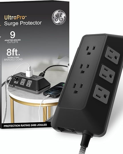 GE UltraPro 9-Outlet Surge Protector, 8', Black