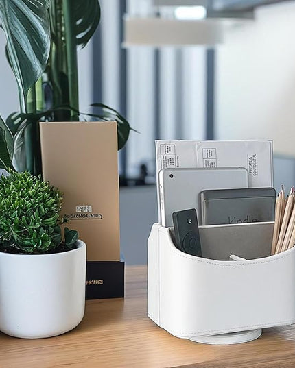 UnionBasic Rotating Desk Organizer, 360 Degree Desk Spinning Caddy, Desktop TV Guide/Mail/Media/Remote Controller Holder Organizer, White