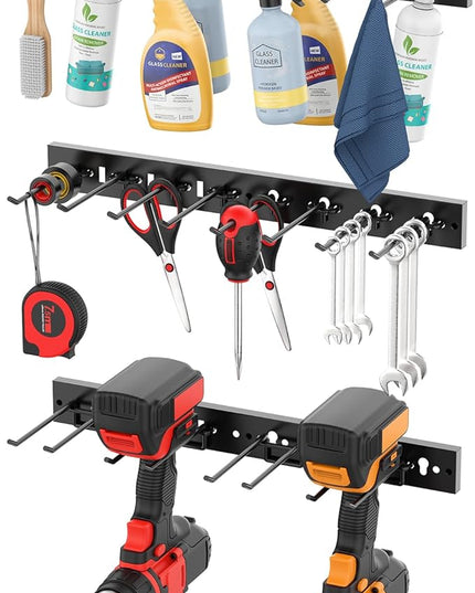 CCCEI 3 Modular Pegboard Strip Storage, Metal Peg Slat Wall Mount for Garage, Basement, Garden, Laundry Room Organization. Flexible Tool Organizer for Rake, Shovels, Crafting. Gifts for Men, Black.