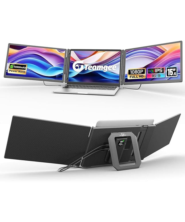 Teamgee 15.6" Laptop Screen Extender with Power Bank, FHD 1080P Triple Monitor, Driver-Free Plug & Play for 13-17" Laptops (HDMI/USB), Home Office/Small Business, Windows/Mac/Android