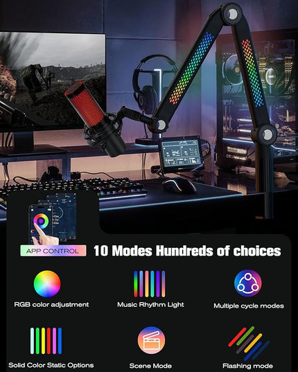 SUNMON RGB Mic Arm – Adjustable Boom Arm with Rhythm RGB Lighting for Blue Yeti, HyperX QuadCast, Rode, Fifine AM8, and More – Perfect for Podcasting, Streaming, and Gaming