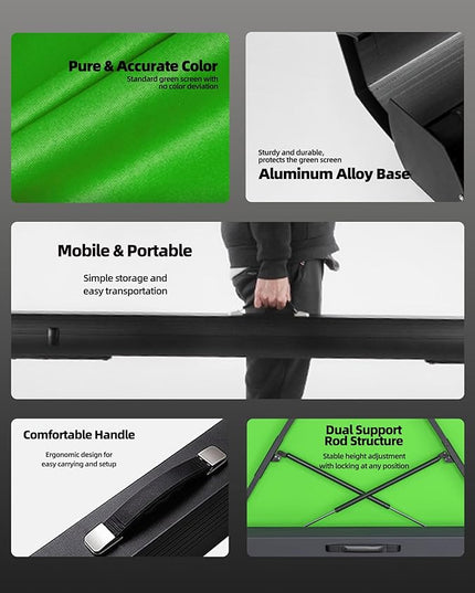 78.7 x 82.7in Large Collapsible Green Screen Backdrop,Portable Retractable Photo Background Chroma Key Panel with Stand Photography Backdrops for Video Conference,Photographic Studio,TikTok