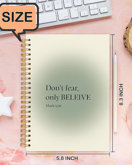 Sage Green Aura Christian Spiral Journal Notebook 5.5x8.3in, Bible Verse Journal for Woman, Don't Fear Only Believe Religious Spiritual Notebooks for Note Taking, Hardcover Notebook