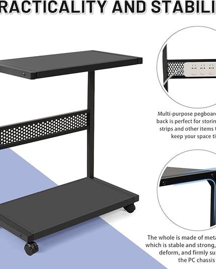 Large PC Stand Computer Tower Stand 2-Tier Metal CPU Holder with Locking Caster Wheels Suitable for Most PC (Black,XL)
