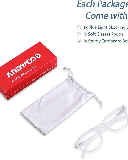 ANDWOOD Blue Light Blocking Glasses Women Men Computer Small Face Clear Bluelight Blocker Eyeglasses Frame