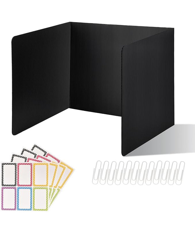 12 Pack Desk Dividers for Students,3-Fold Privacy Screens,Testing Dividers for Classroom Waterproof,Plastic Easy Clean Privacy Shields for Student Includes Extra Labels