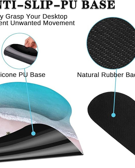 Britimes Blue Ocean Mouse Pad 3pcs Set with Wrist Support Non-Slip Rubber Base Ergonomic Pad,Summer Beach Mouse Wrist Cushion Support and Coasters for Home Office Gaming Easy Typing & Pain Relief