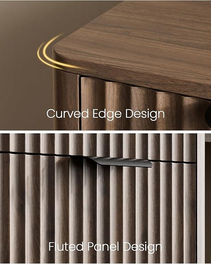 60" Fluted Home Office Desks with Storage, Modern Executive Desk Computer Desk with Drawer & Cabinet, Wood Work Desk for Office, Bedroom, Study, Living Room, Walnut
