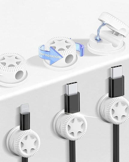 6 Pack Cord Organizer Magnetic Cable Clips, 360° Rotation Cable Clips - Adjustable Cord Holder for Nightstand, Adhesive Cable Management Cord Clips, Cable Holder & Charger Organizer（White