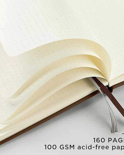 &And Per Se Dotted Journal Notebook, A5 Hardcover Leather Bullet Dotted Journal, 160 Pages 100 gsm Thick Paper, 3 Sheets of Stickers Included- 5.7'' x 8''（Chocolate）