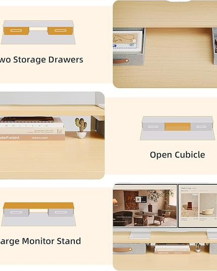 Claiks Electric Standing Desk with 2 Drawers, Adjustable Standing Desks with Storage, Height Adjustable Stand up Desk for Home Office with 2 Hooks,55 Inch Natural