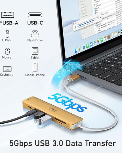 USB C Hub HDMI Adapter for MacBook Pro/Air, 7 in 1 USBC Dongle with HDMI, SD/TF Card Reader, USB C Data Port,100W PD, and 2 USB 3.0 Compatible for MacBook Pro/Air, Dell XPS, Lenovo Thinkpad.