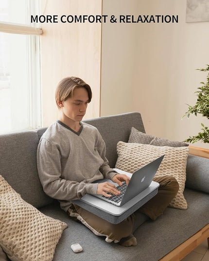 ZEAPTAC Lap Desk with Pillow Cushion, Portable Laptop Bed Desk, Fits up to 15.6 inch Laptop, Lap Stand for Bed & Couch & Carpet, Book Tablet/Drawing Board - White
