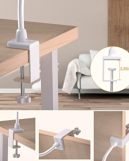 LED Desk Lamp With Clamp, 10W Gooseneck Lamps Touch Control,Swing Arm Clamp Lamp, Architect Clamp Desk Lamp Dimmable,Nail Lamp for Desk Table (White)