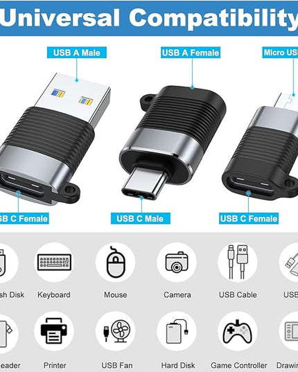 AreMe USB C Adapter (6 Pack), Micro USB Male to USB C Female Adapter, USB 3.0 to Type C Converter Connector